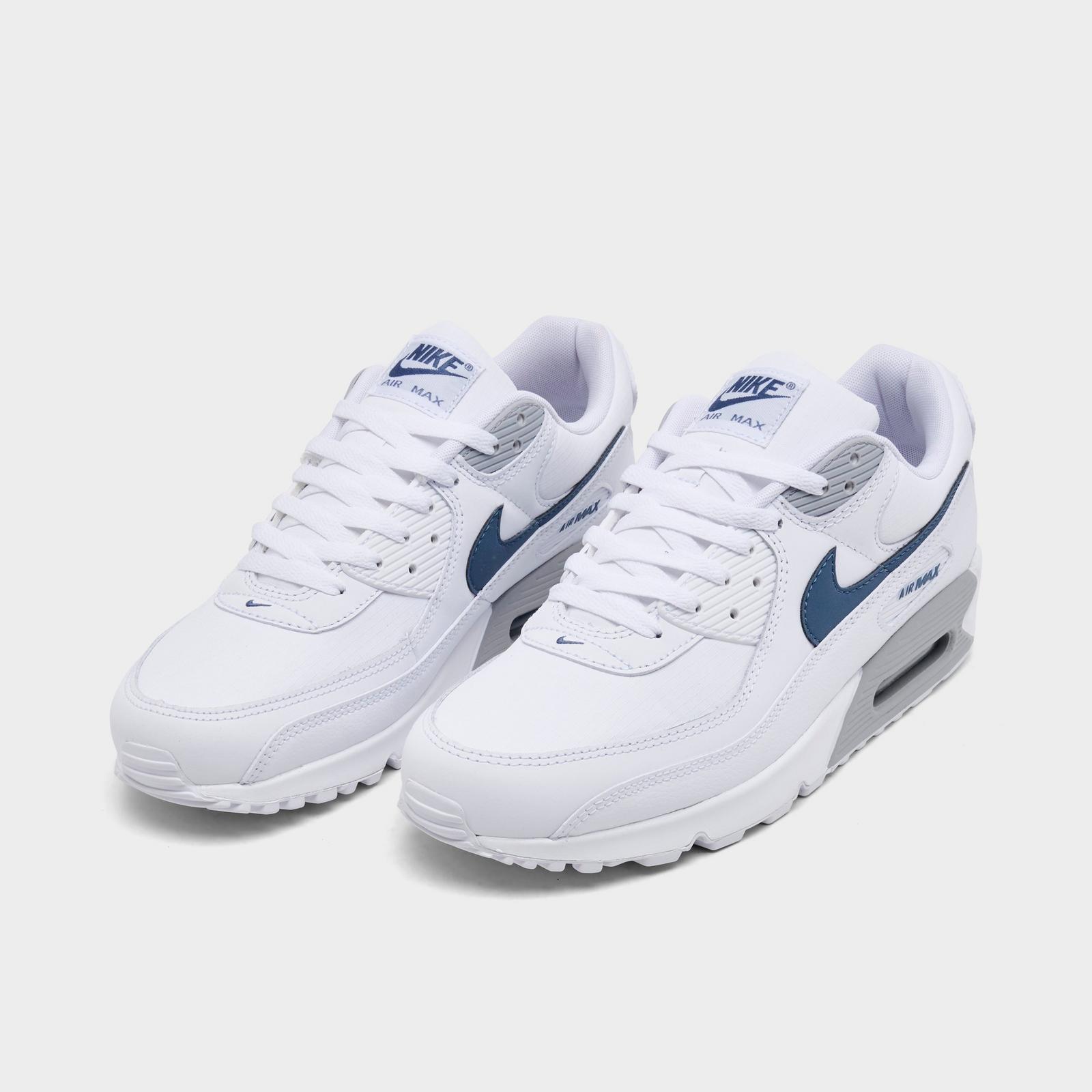Men's Nike Air Max 90 Casual Shoes - White/Wolf Grey/Diffused Blue