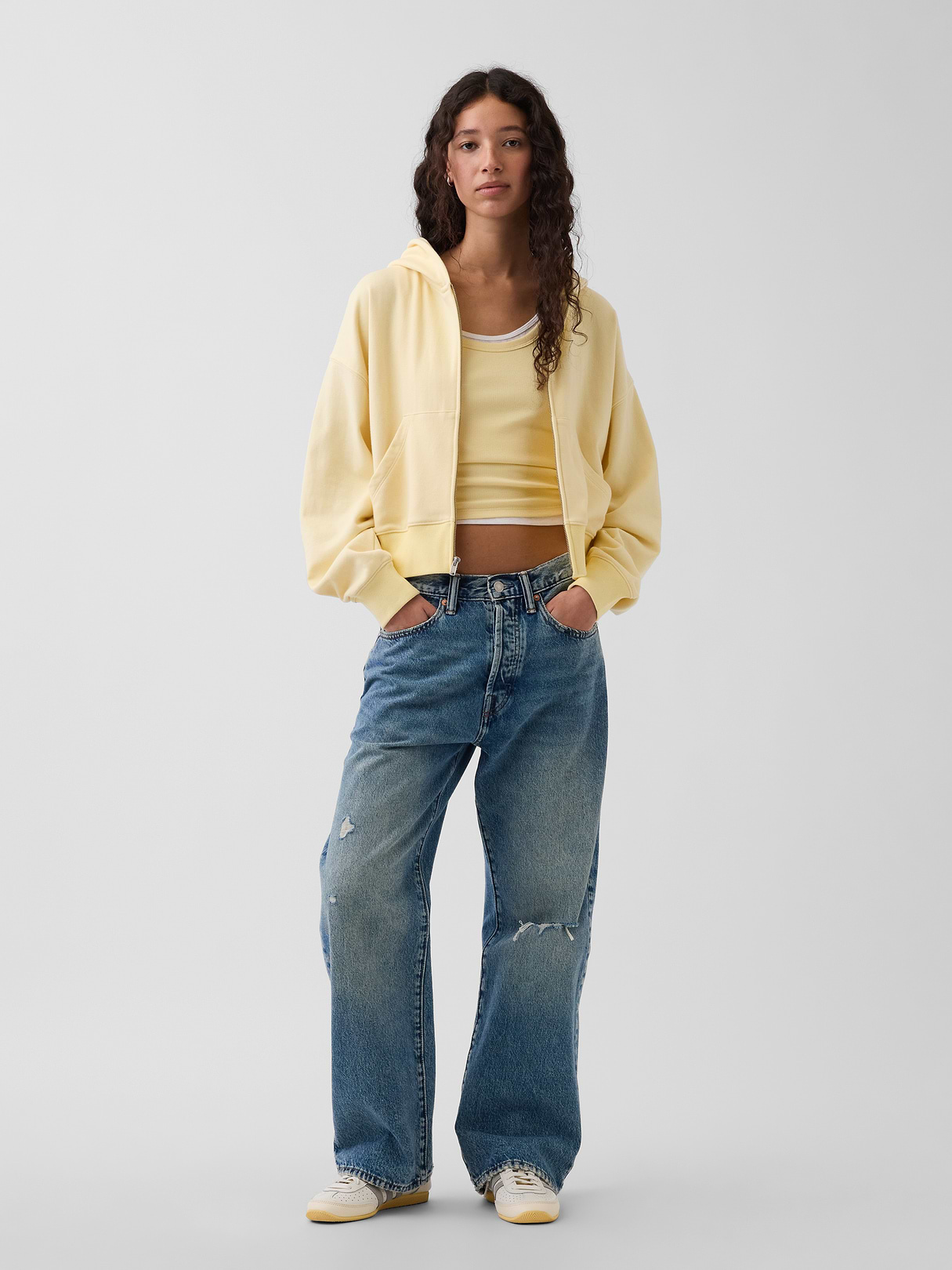 VintageSoft Terry Oversized Wedge Zip Hoodie - Maize yellow
