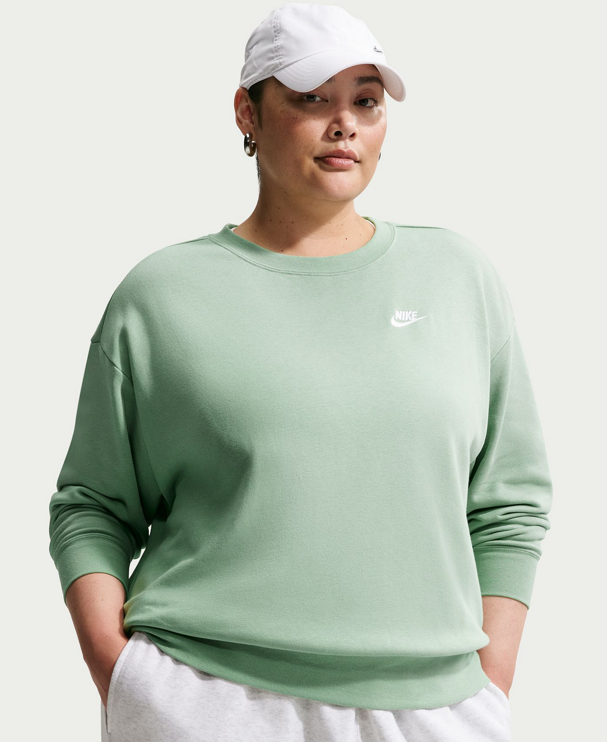 Nike Women's Sportswear Club Fleece Loose Crewneck Sweatshirt - Steam/white