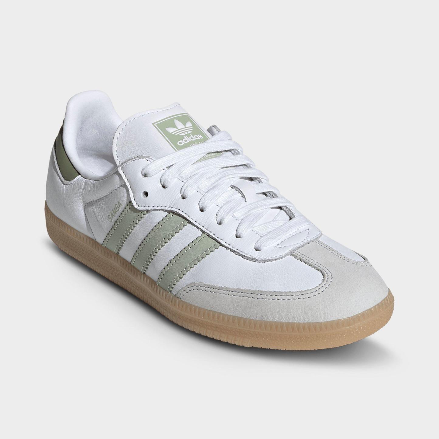 Women's adidas Originals Samba OG Casual Shoes - Part 1 - Cloud White/Halo Green/Tent Green - Both shoes facing left