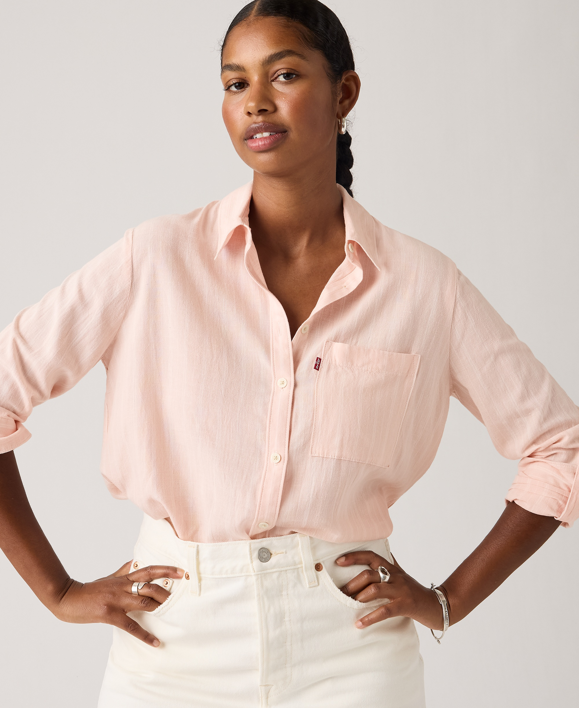 Levi's Women's Darlene Collared Button-Front Shirt - Rivington Stripe Crystal Pink