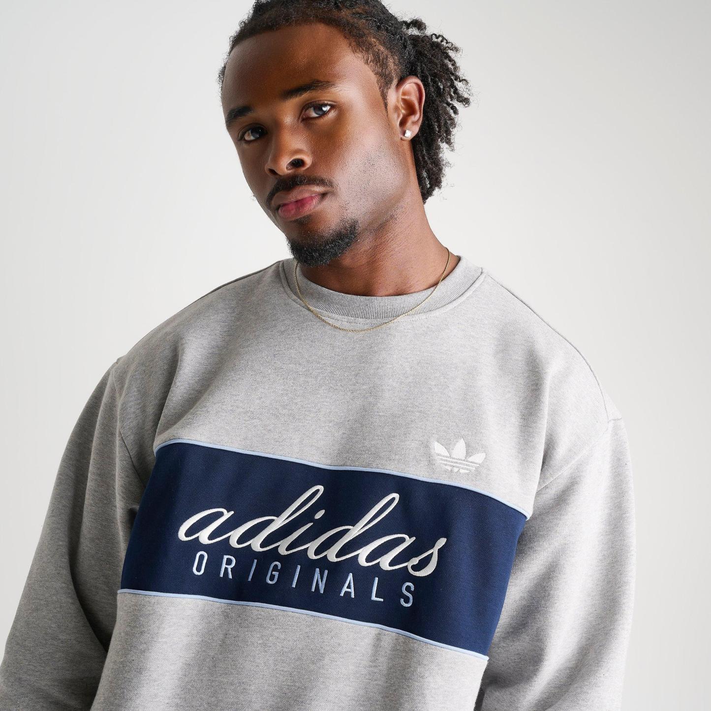 Men's adidas Originals Script Fleece Crewneck Sweatshirt - Medium Grey Heather