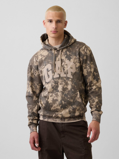 Adult VintageSoft Arch Logo Hoodie - Khaki tan leaf print