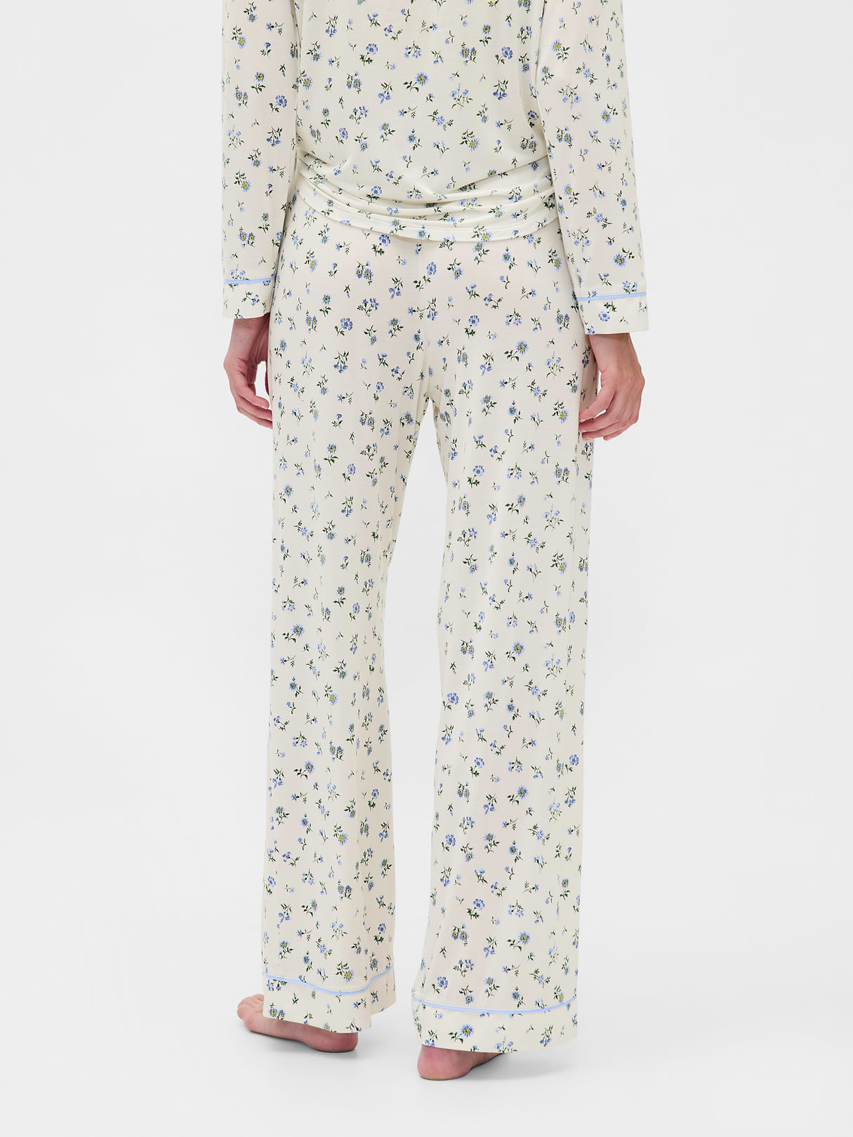 SoftMade Modal PJ Pants - White & blue floral print