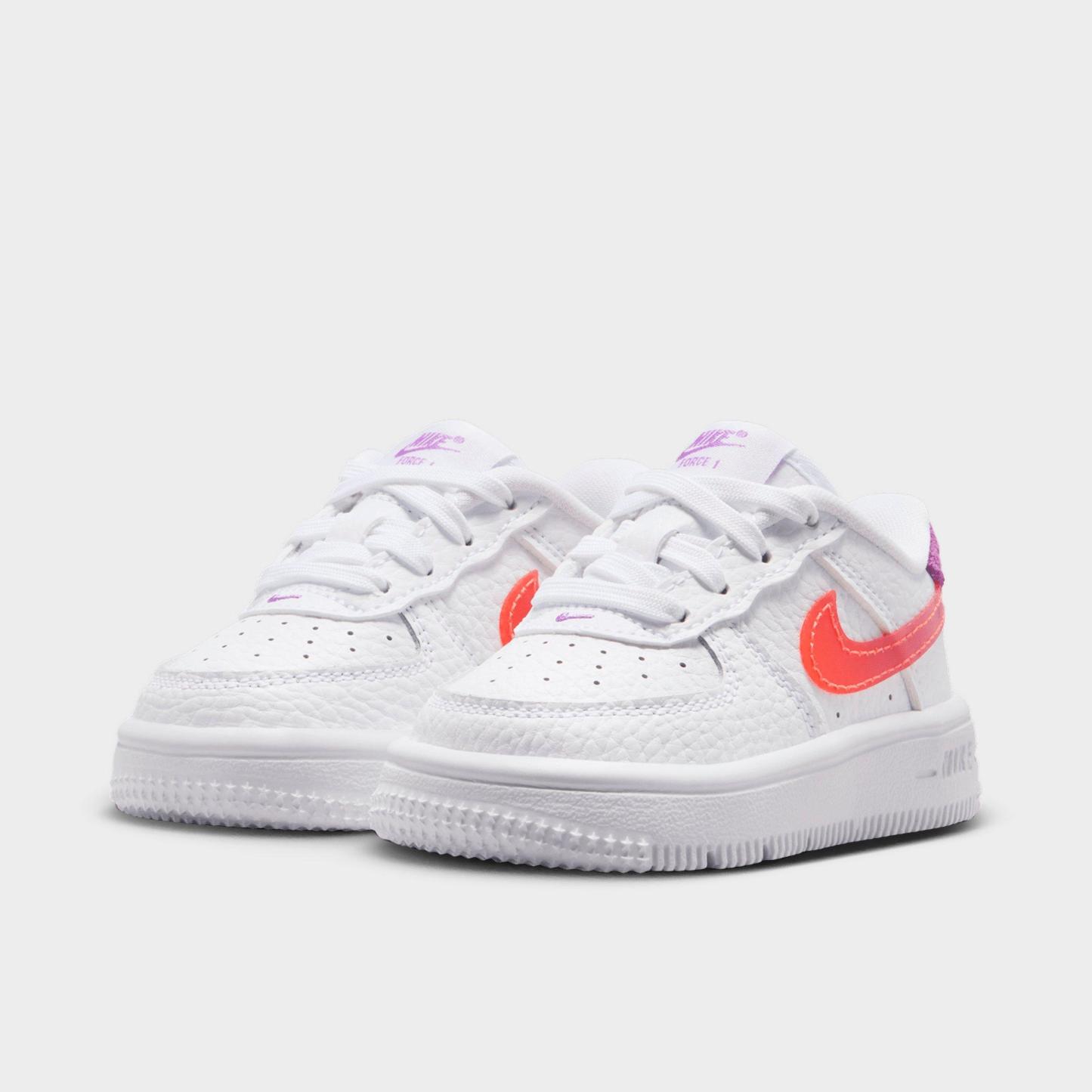 Infant and Kids' Toddler Nithtke Force 1 Low Casual Shoes - Part 1 - White/Turf Orange/Bright Violet - Both shoes facing left