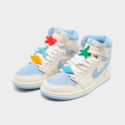 Women's Air Jordan Retro 1 High OG Casual Shoes - Pale Ivory/Psychic Blue/Coconut Milk - view 2