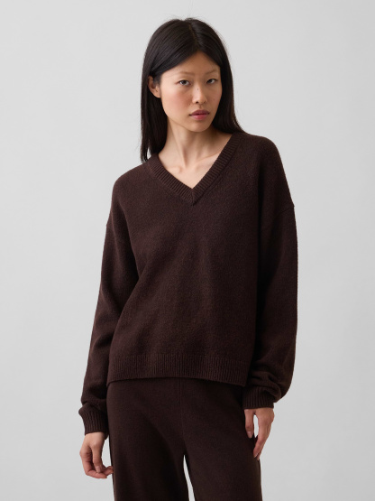CashSoft Oversized V-Neck Sweater - Terra brown