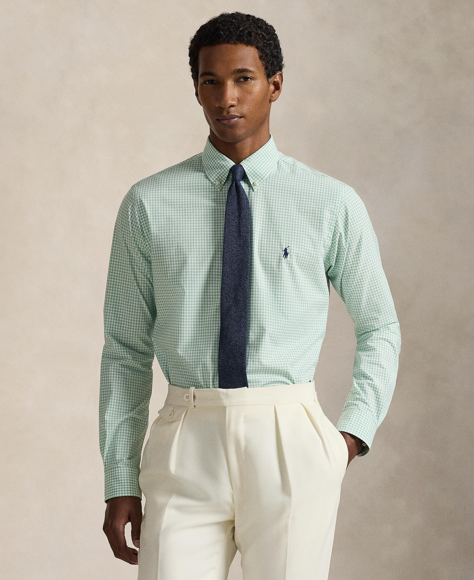 Polo Ralph Lauren Men's Slim-Fit Stretch Shirt - Essex Green White