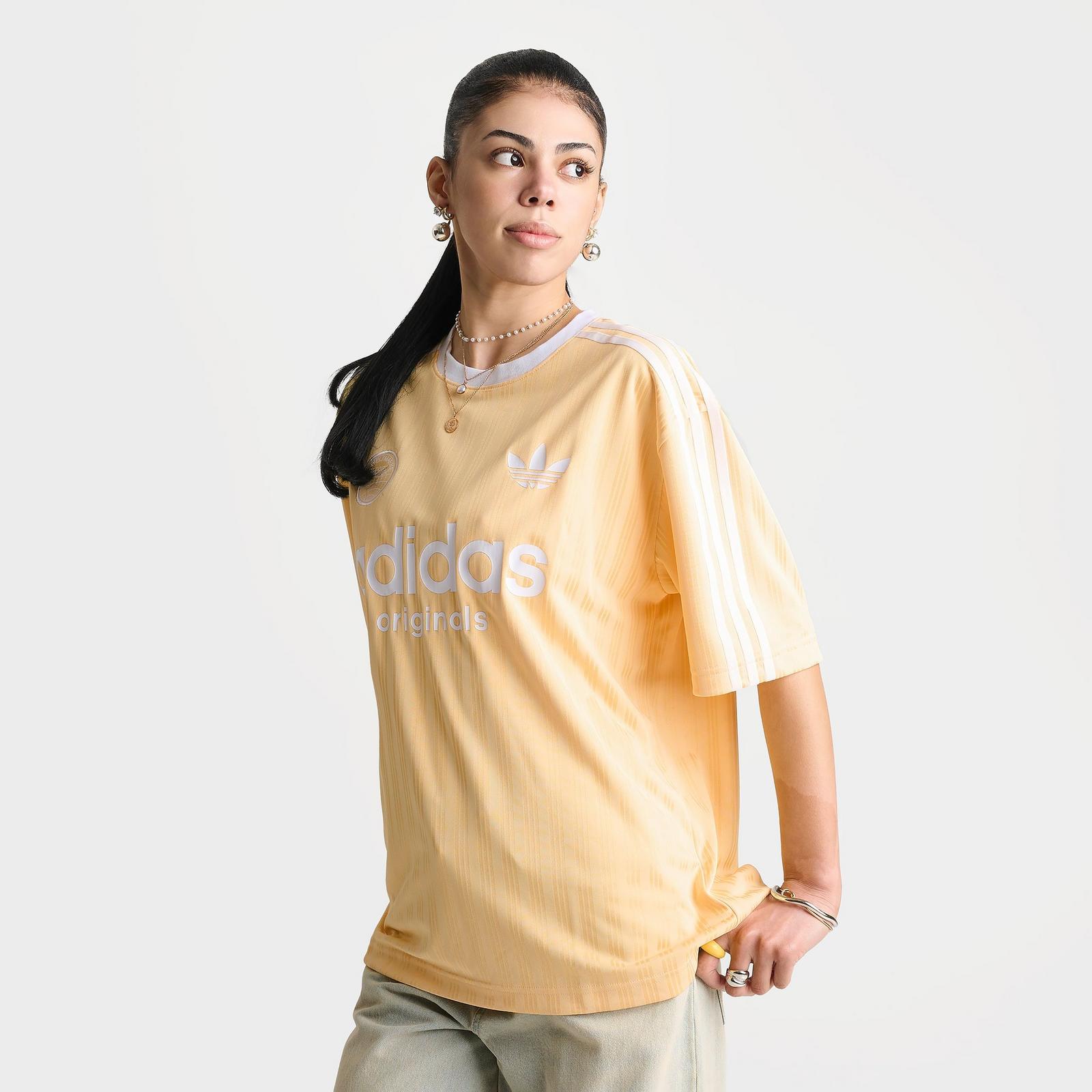 Women's adidas Originals 3 Stripes Oversized Soccer Jersey T-Shirt - Orange Tint - view 3