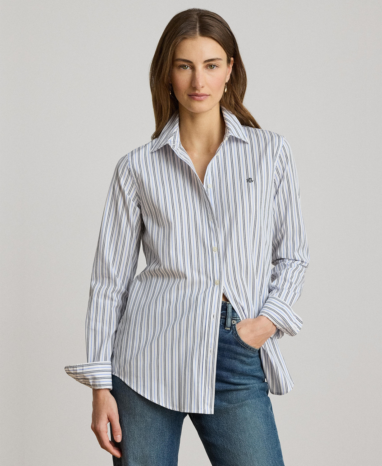 Lauren Ralph Lauren Women's Point Collar Striped Broadcloth Shirt