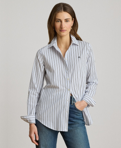 Lauren Ralph Lauren Women's Point Collar Striped Broadcloth Shirt