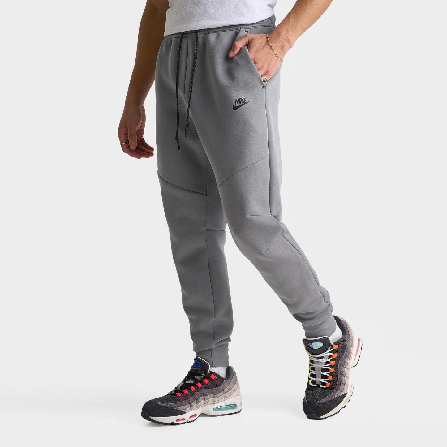 Men's Nike Tech Fleece Jogger Pants - Smoke Grey/Fire Red