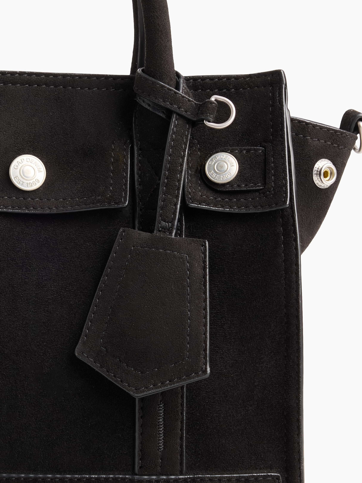 Vegan Suede Five Pocket Tote - Black