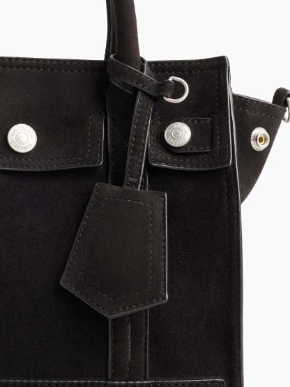 Vegan Suede Five Pocket Tote - Black