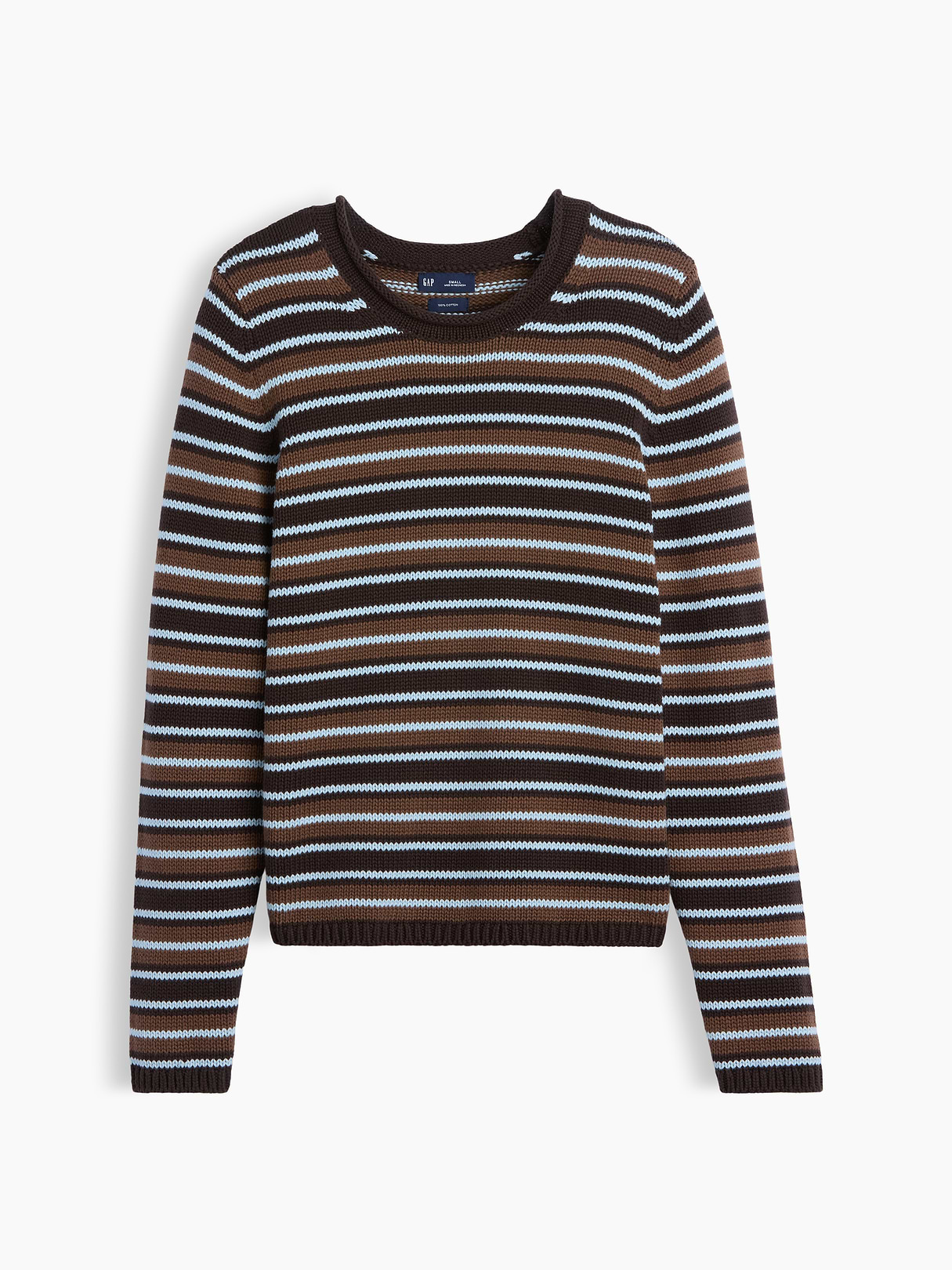 100% Cotton Rollneck Sweater - Brown & blue stripe
