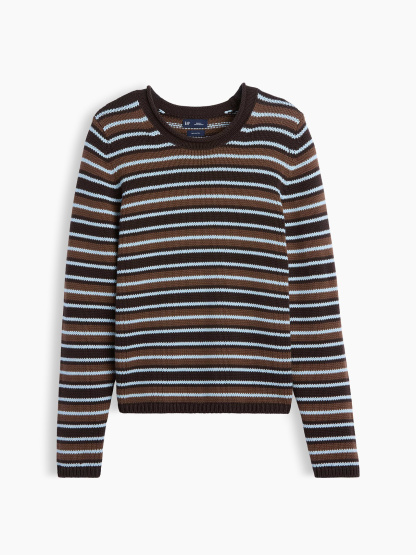 100% Cotton Rollneck Sweater - Brown & blue stripe