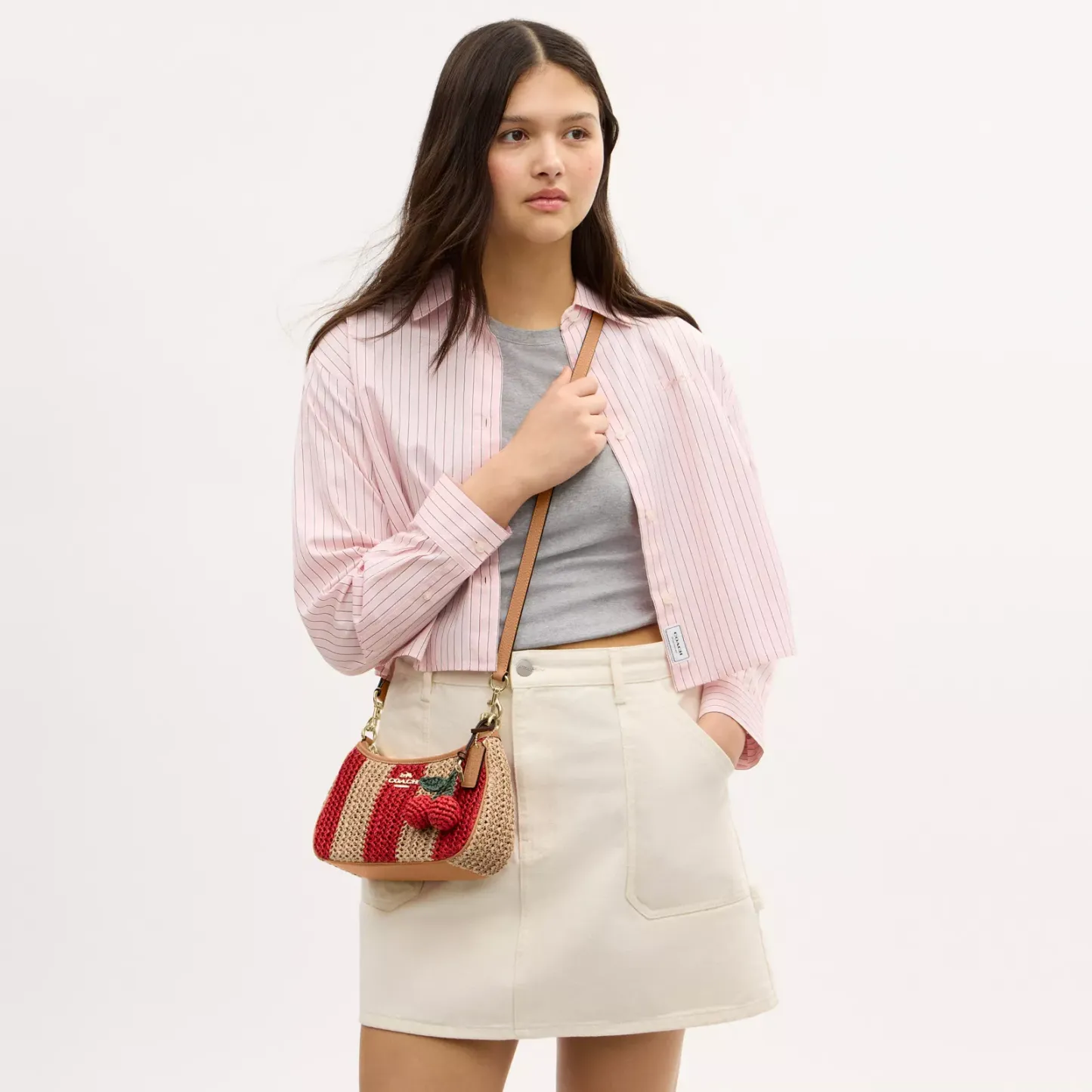 Teri Shoulder Bag With Stripes And Charm - Gold/Red/Tan - view 10