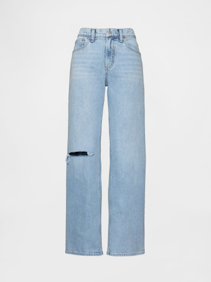 Mid Rise Corduroy Relaxed Straight Pants - Light indigo