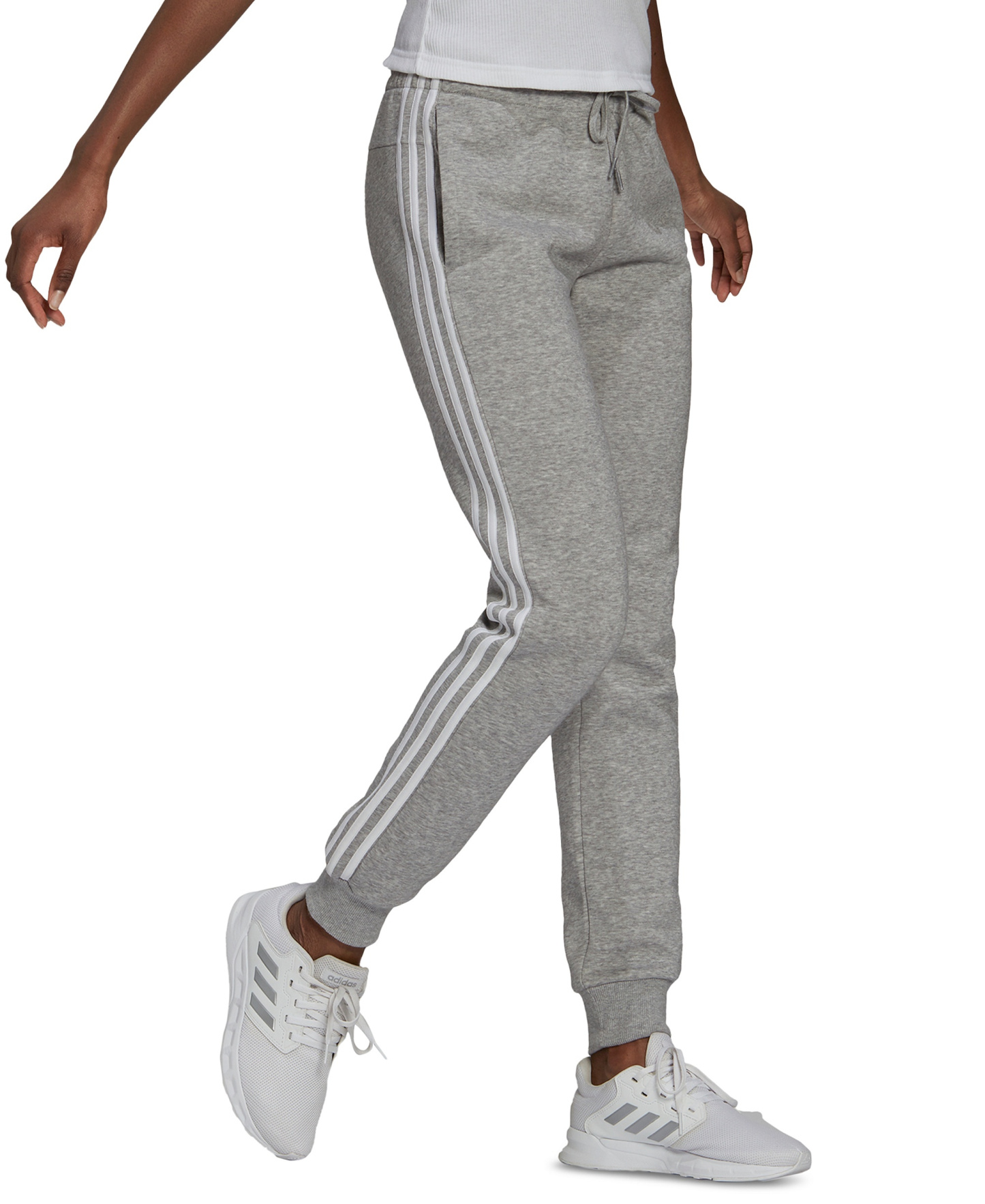 adidas Women's 3-Stripe Cotton Fleece Sweatpant Jogger - Medium Grey Heather/white