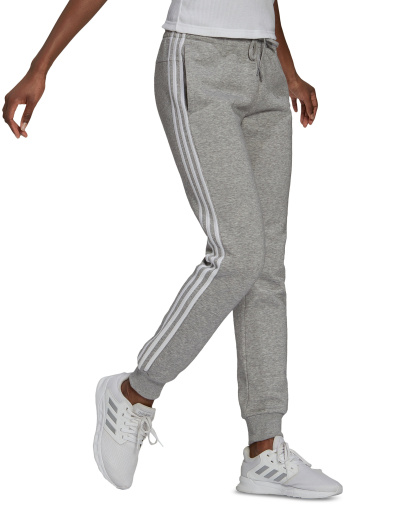 adidas Women's 3-Stripe Cotton Fleece Sweatpant Jogger - Medium Grey Heather/white