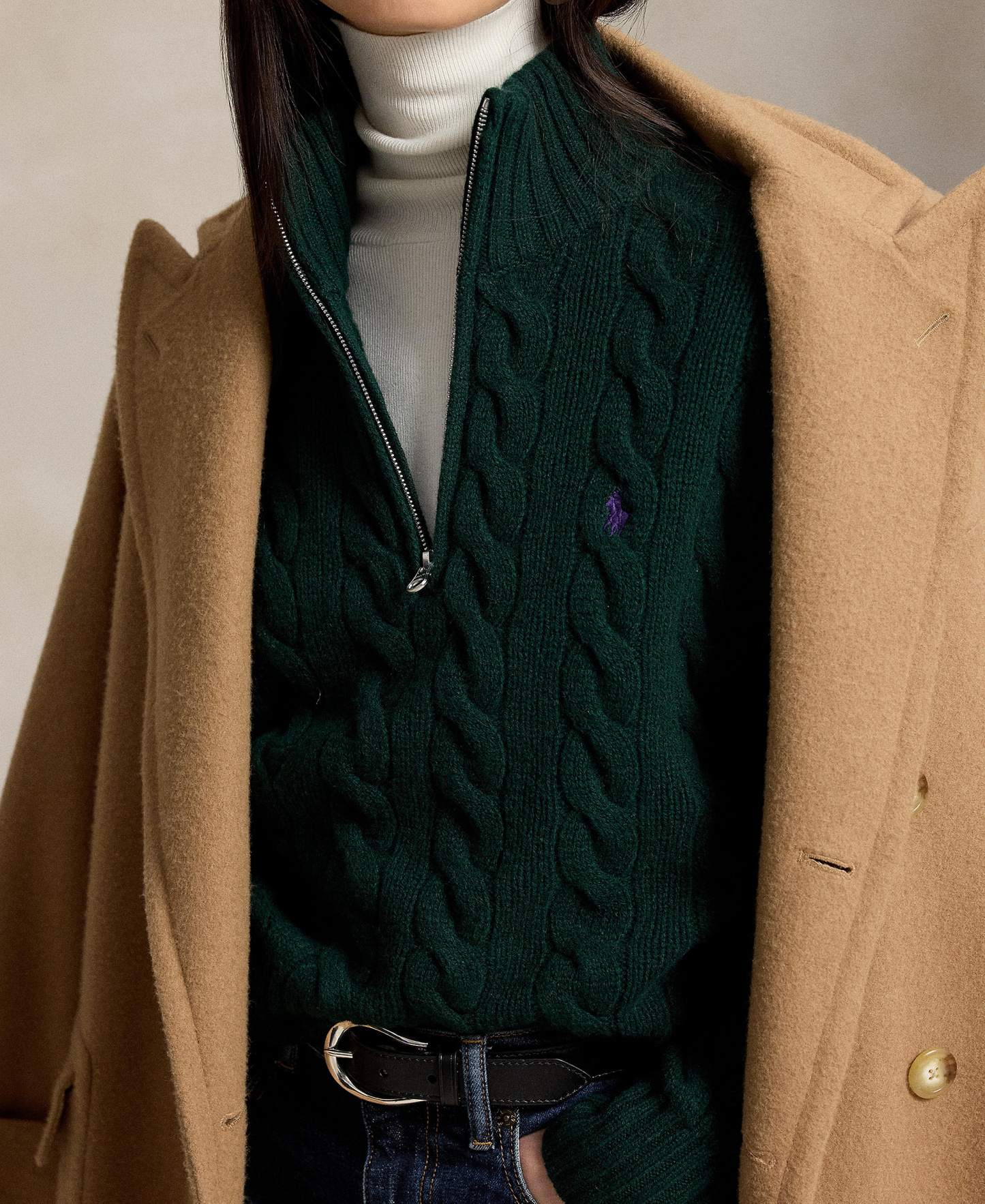 Polo Ralph Lauren Women's Cable-Knit Half-Zip Wool-Cashmere Sweater - College Green