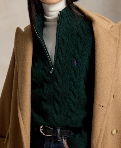 Polo Ralph Lauren Women's Cable-Knit Half-Zip Wool-Cashmere Sweater - College Green