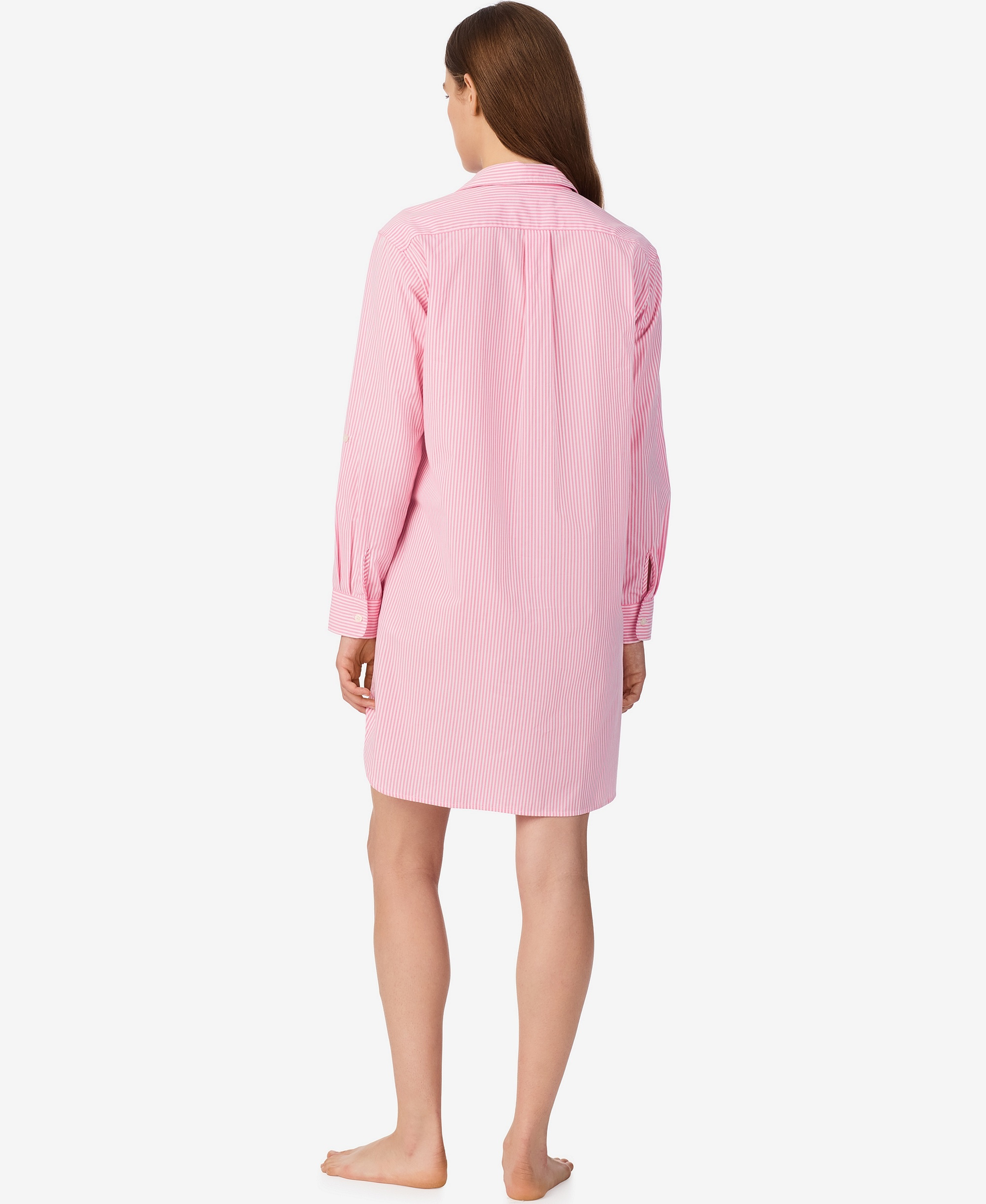 Lauren Ralph Lauren Women's Long-Sleeve Roll-Tab His Shirt Sleepshirt - Pink Stripe