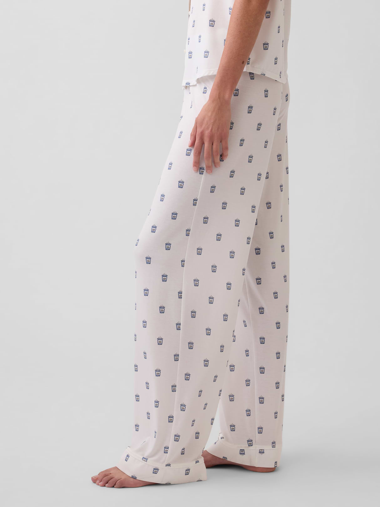 SoftMade Modal PJ Pants - Off white coffee cup print