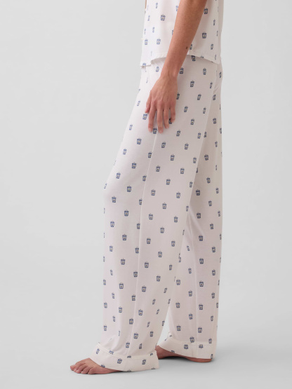 SoftMade Modal PJ Pants - Off white coffee cup print