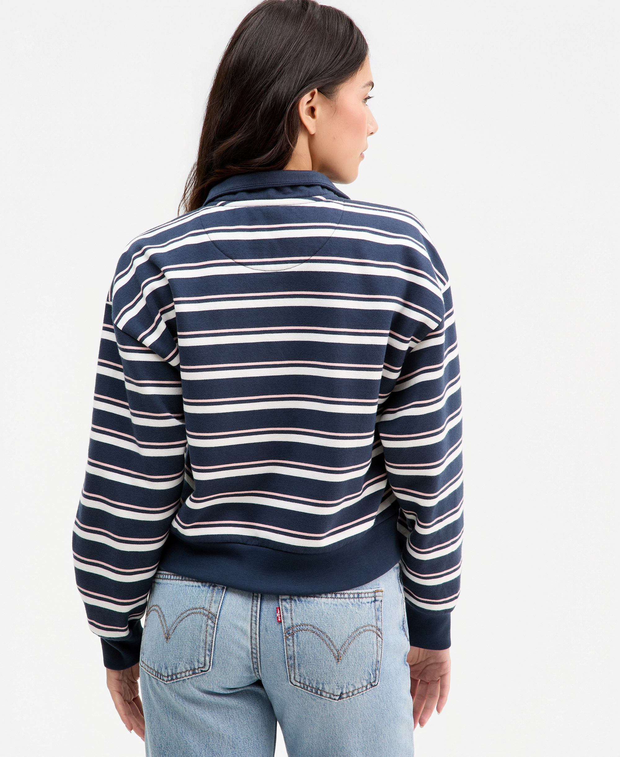 Levi's Women's Cotton-Blend Everyday Sweatshirt - Ruby Stripe Navy Blazer Powder Pink