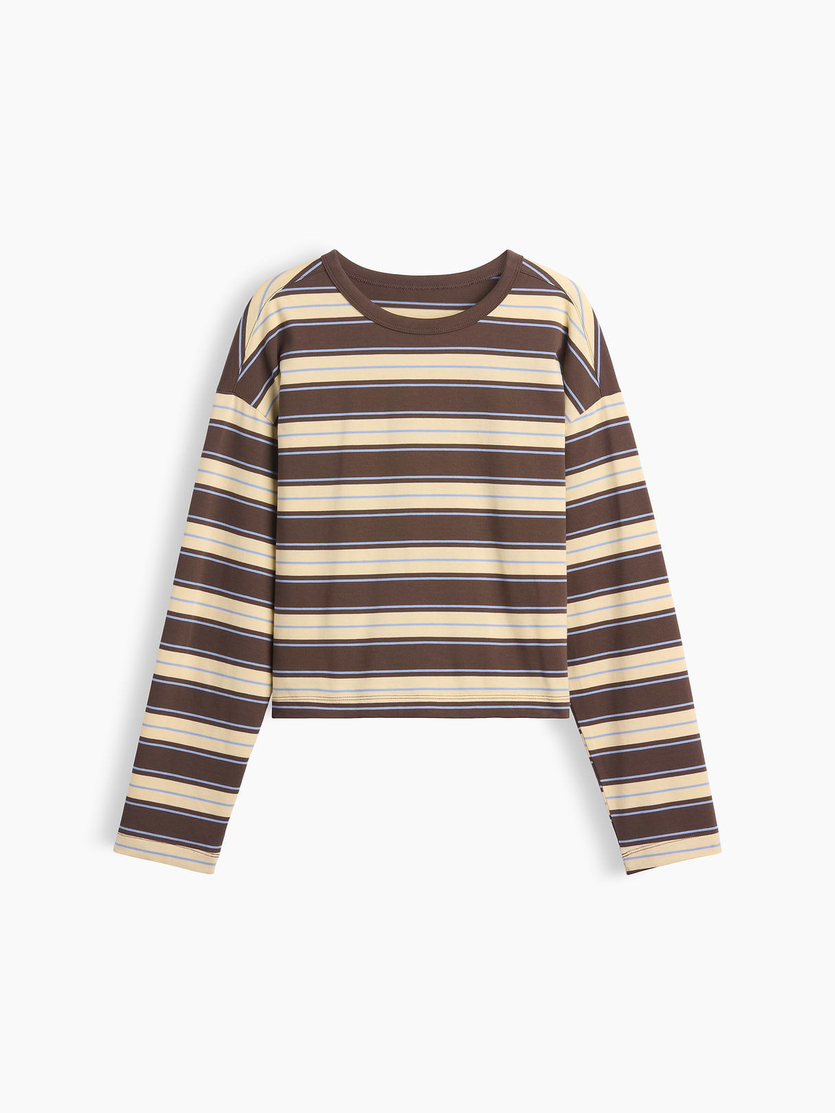 Knit Oversized Crop T-Shirt - Yellow & brown stripe