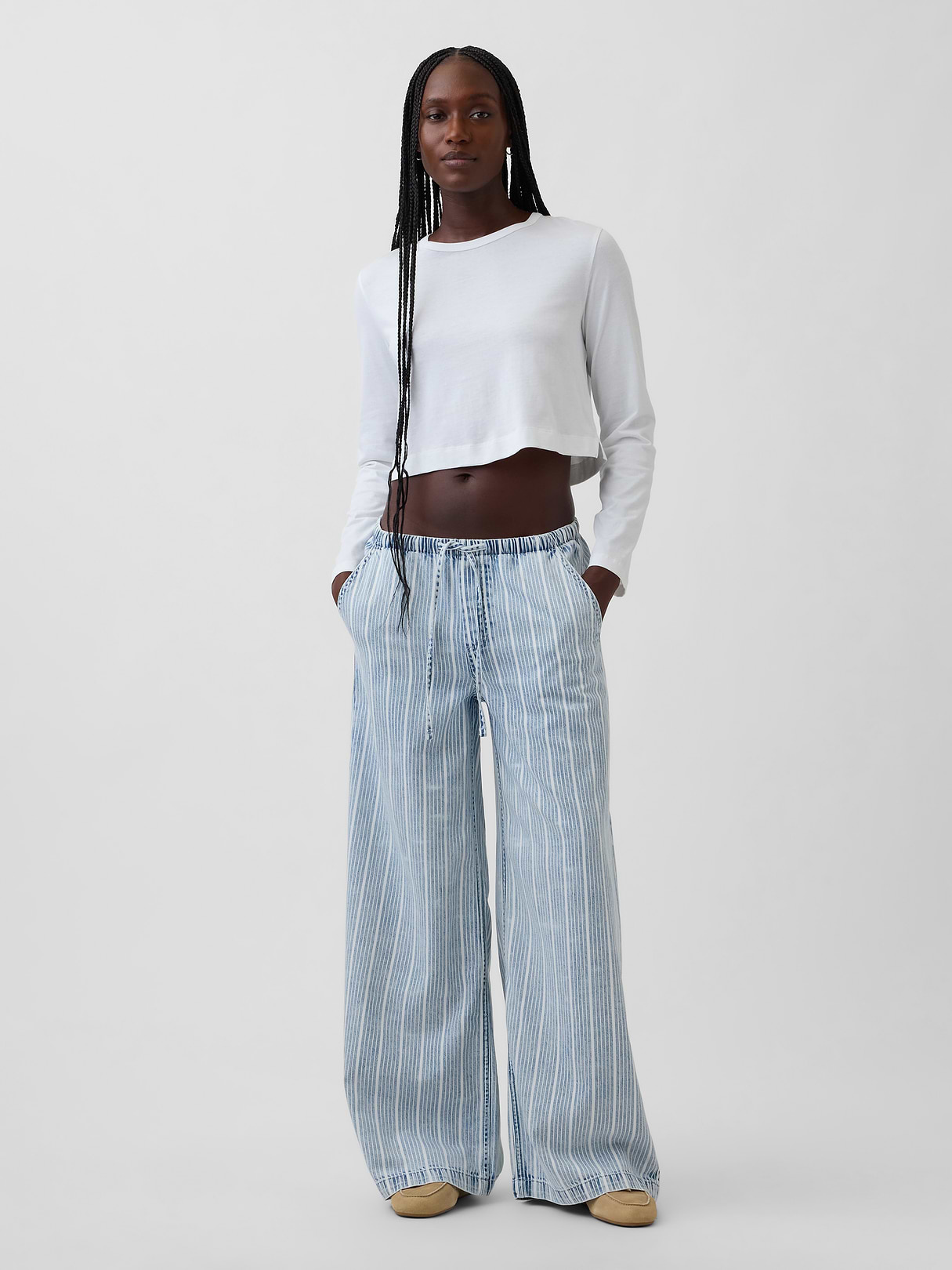 Mid Rise UltraSoft Easy Baggy Jeans - Light indigo varsity stripe