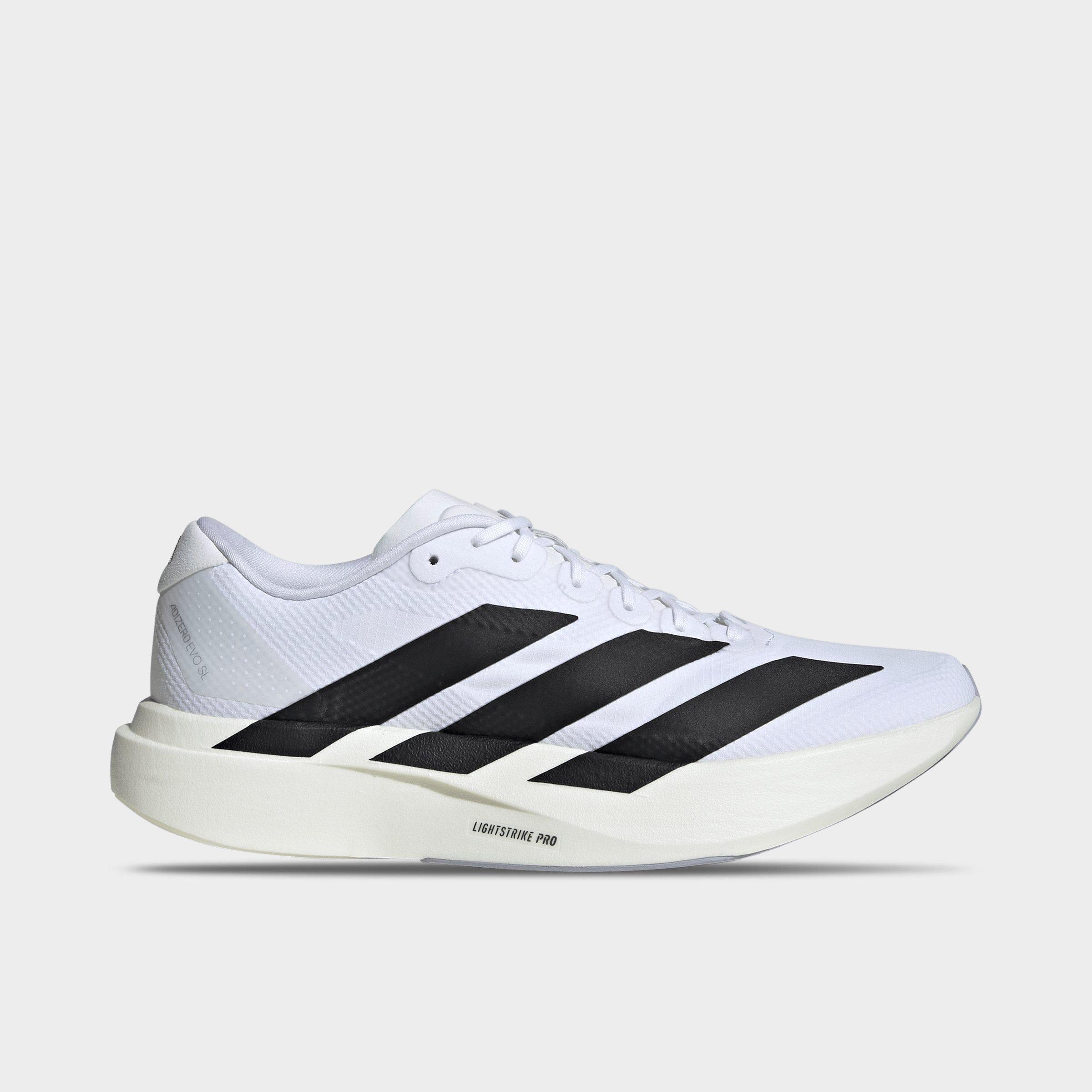 Men's adidas Adizero EVO SL Woven Running Shoes - Part 1 - Cloud White/Core Black/Dash Grey - Left shoe facing left. Outside of the shoe.