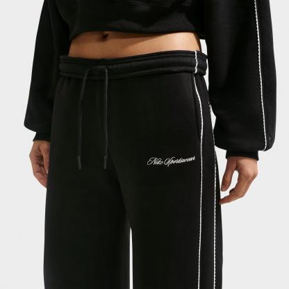 Women's Nithtke Studio Fleece Medium-Weight "Graphic Pack" Mid-Rise Wide-Leg Pants - Total Black/Sail/Total Black