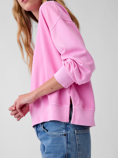 VintageSoft Terry Oversized Wedge Side-Slit Sweatshirt - Pretty pink