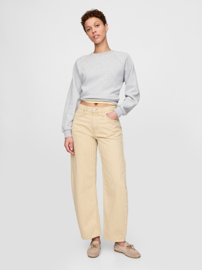 High Rise Barrel Jeans - Khaki stripe