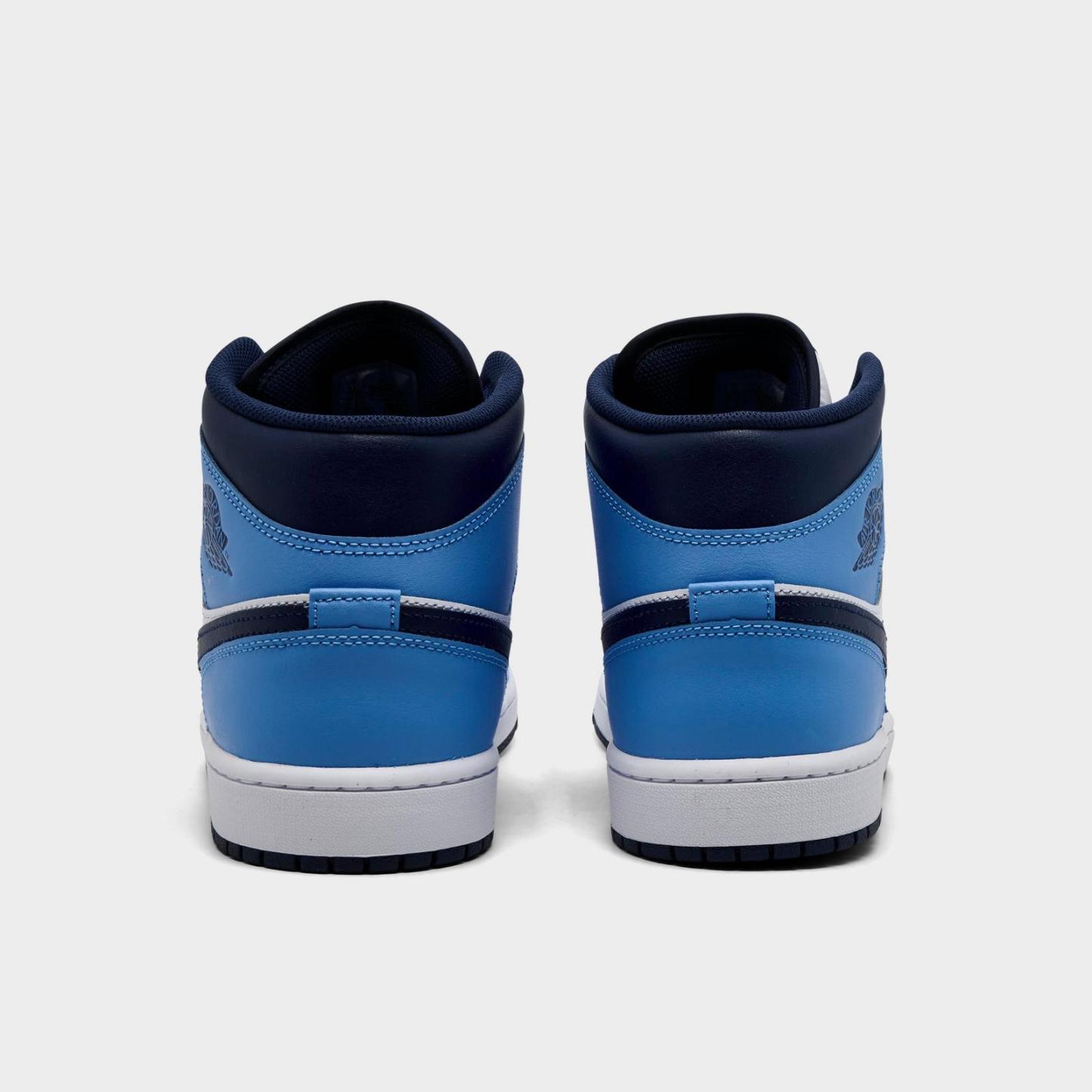 Men's Air Jordan Retro 1 Mid Casual Shoes - University Blue/White/Sail/Midnight Navy - view 4