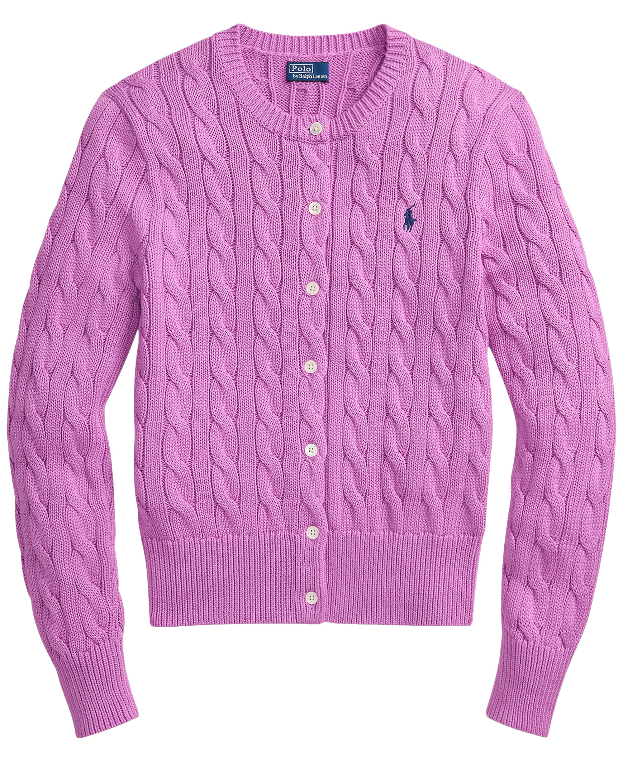 Polo Ralph Lauren Women's Cable-Knit Cotton Crewneck Cardigan Sweater - Thistle Pink