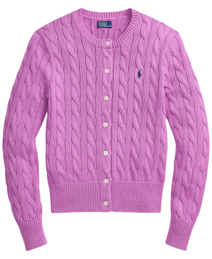 Polo Ralph Lauren Women's Cable-Knit Cotton Crewneck Cardigan Sweater - Thistle Pink
