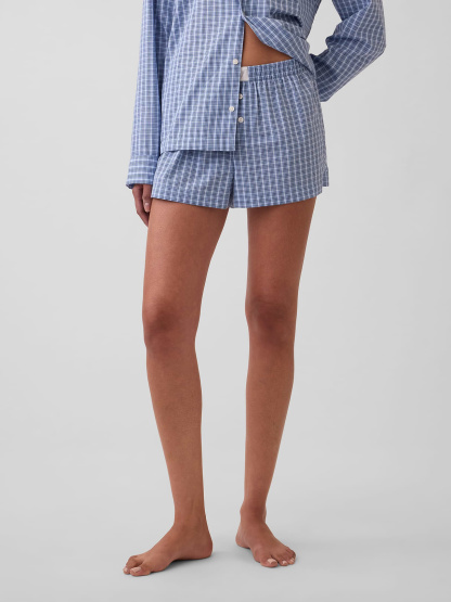 Poplin PJ Boxer Shorts - Blue plaid