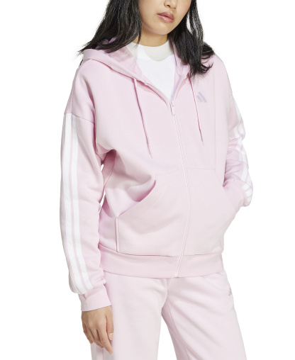adidas Women's 3-Stripe Fleece Full-Zip Hoodie - Clear Pink/White