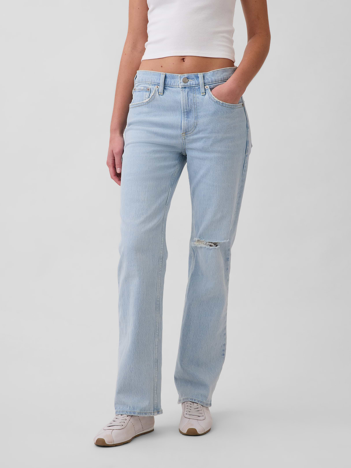 Mid Rise Relaxed Straight Jeans - Light wash