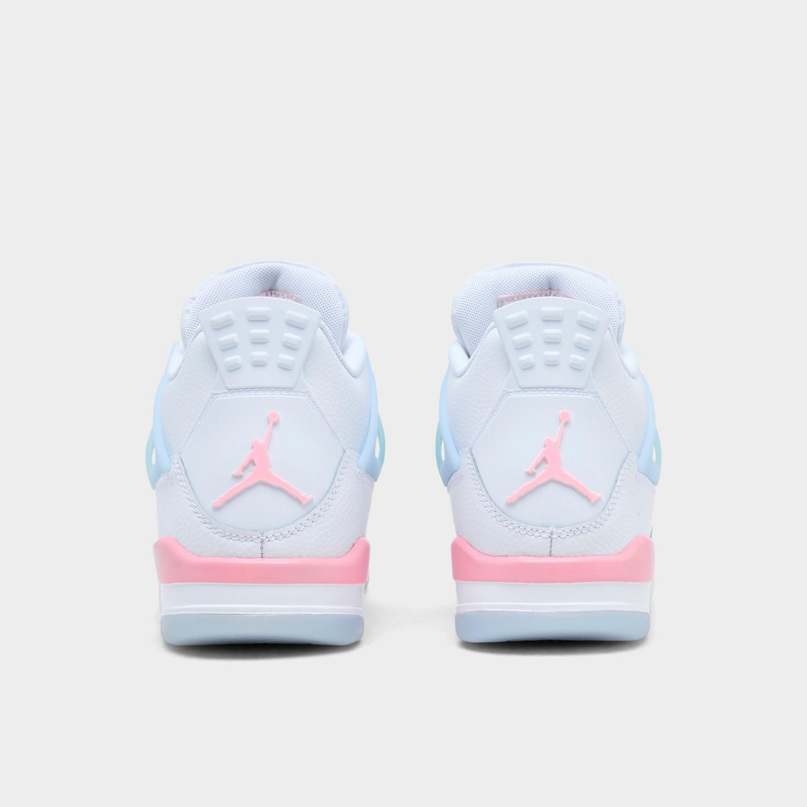 Girls' Big Kids' Air Jordan Retro 4 Basketball Shoes - White/Medium Soft Pink/Half Blue/Vapor Green - view 4