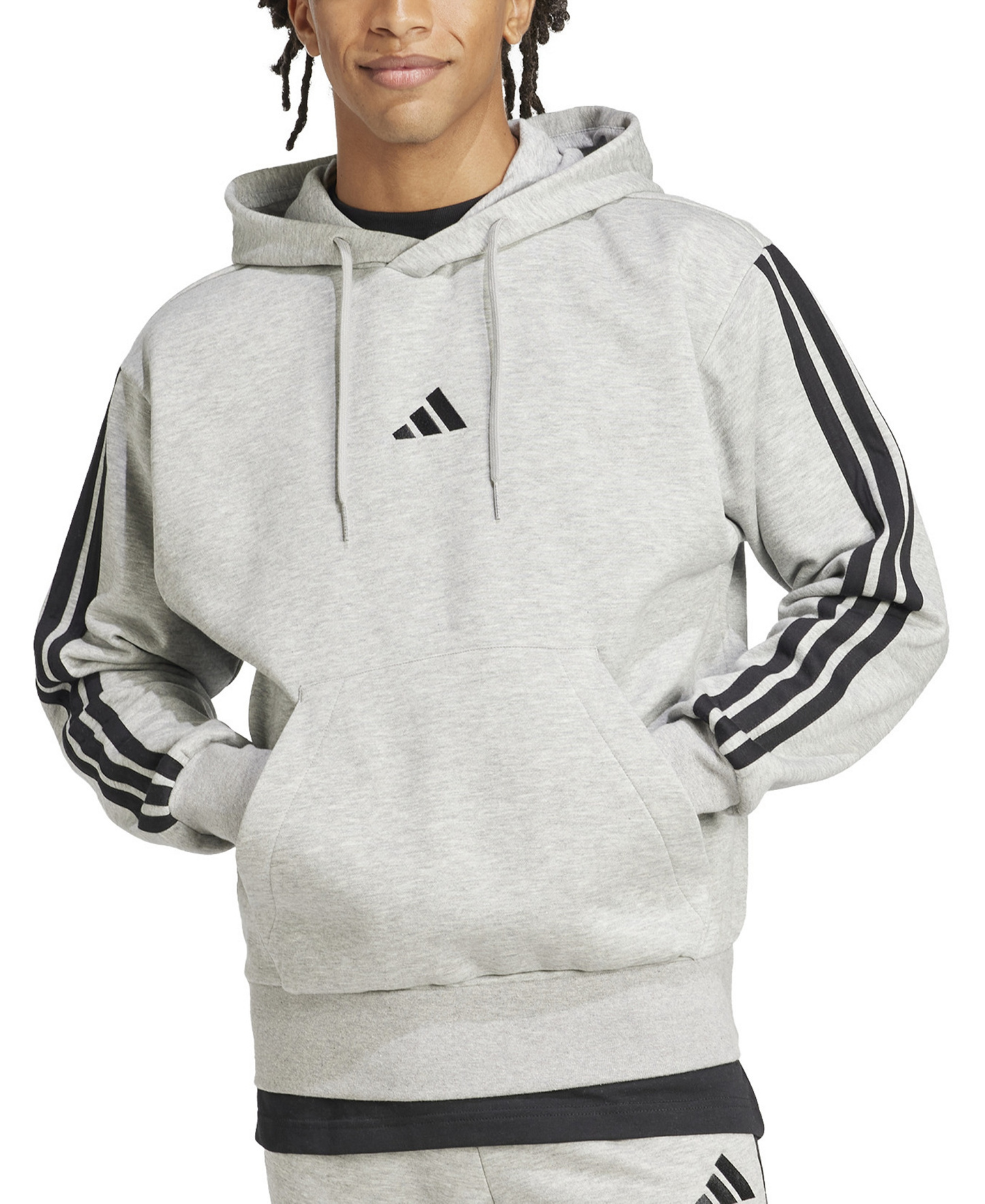 adidas Men's Essential Three-Stripes Fleece Hoodie - Gray/Black