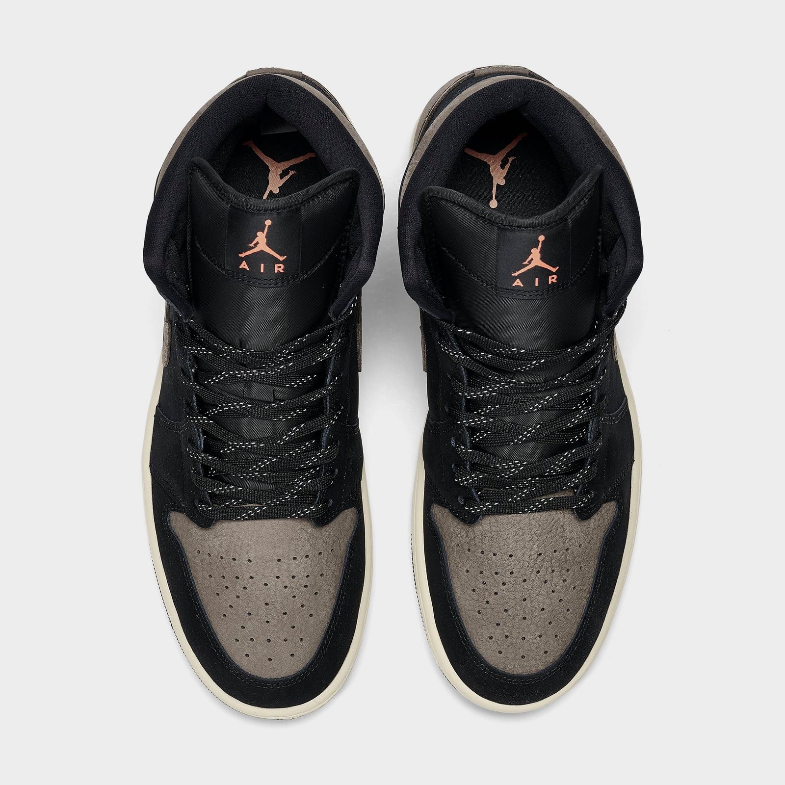 Men's Air Jordan Retro 1 Mid SE Casual Shoes - Black/Light Wild Mango/Olive Grey - view 5
