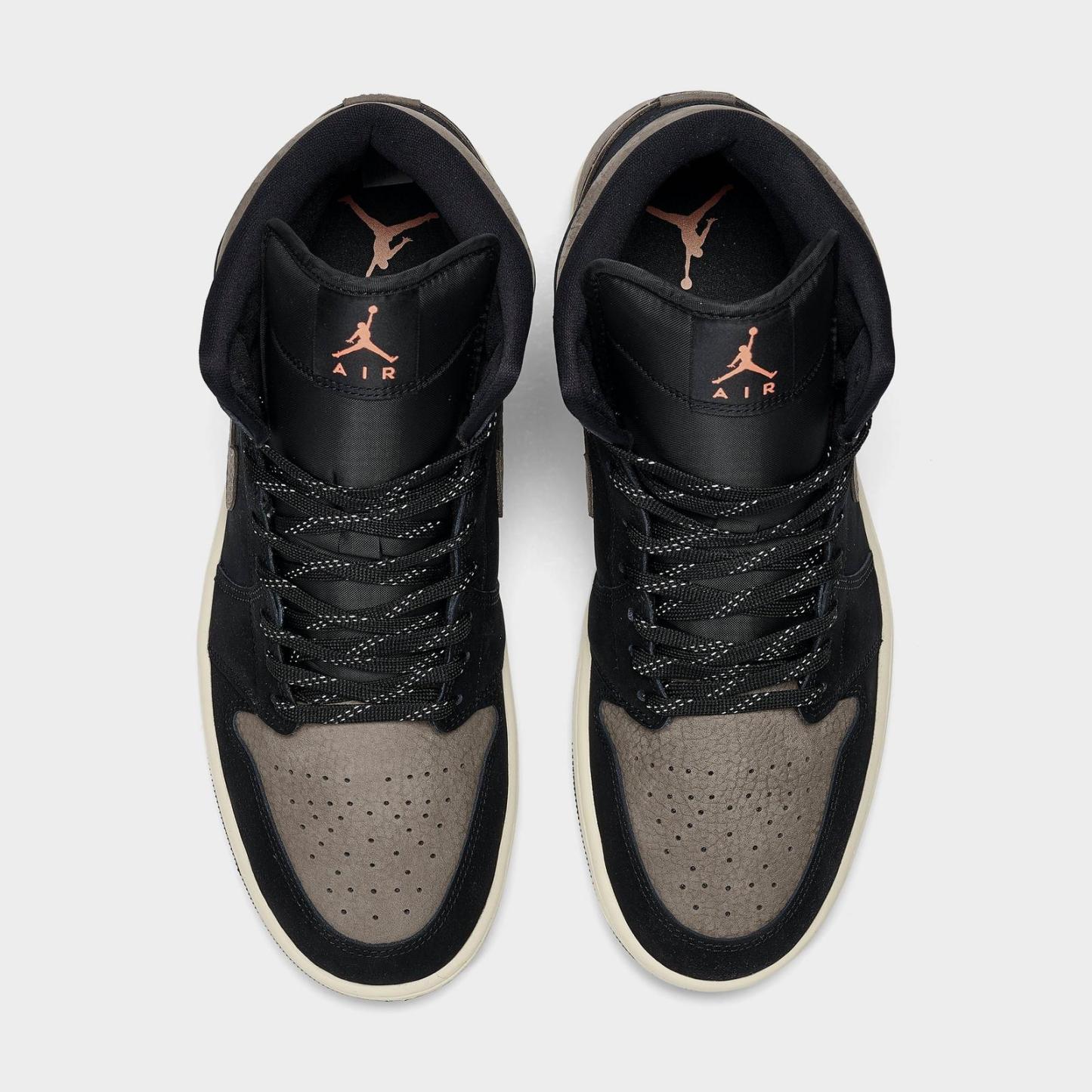 Men's Air Jordan Retro 1 Mid SE Casual Shoes - Black/Light Wild Mango/Olive Grey - view 5