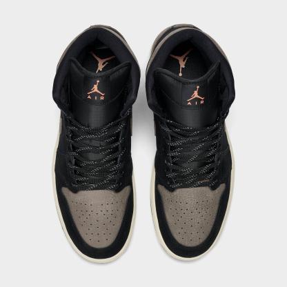 Men's Air Jordan Retro 1 Mid SE Casual Shoes - Black/Light Wild Mango/Olive Grey - view 5