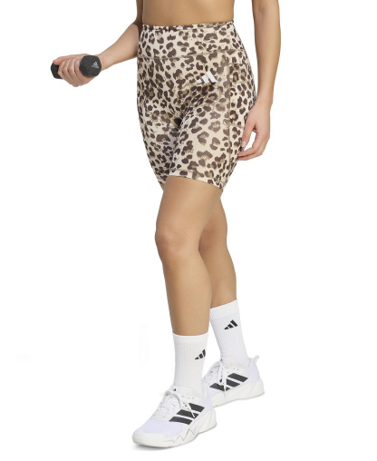 adidas Women's Optime Essentials Leopard Print Short Leggings - Crystal Linen/Khaki Six/Dark Brown