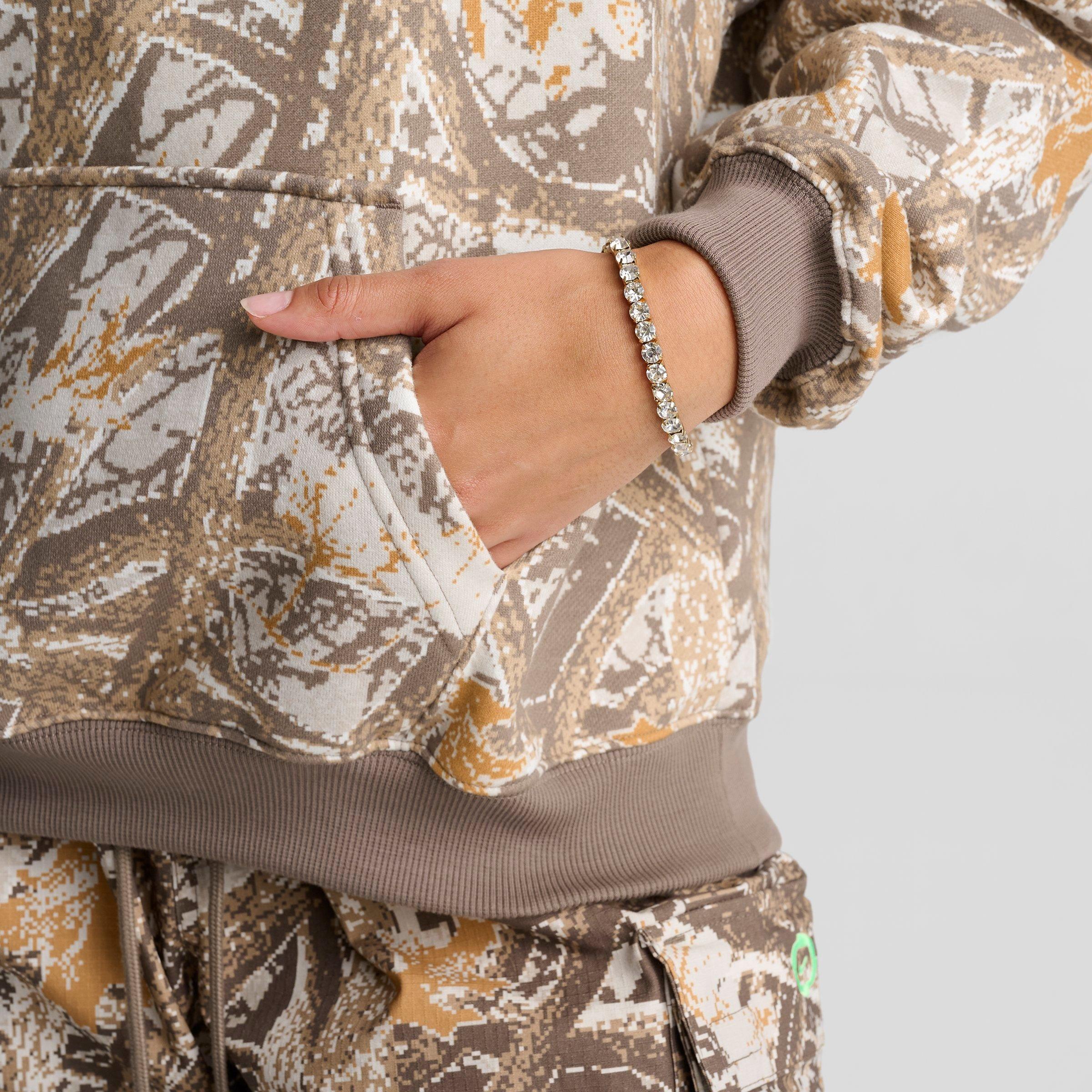 Women's Nithtke Studio Fleece Medium-Weight Camo Oversized Pullover Hoodie - Cream II/Illusion Green