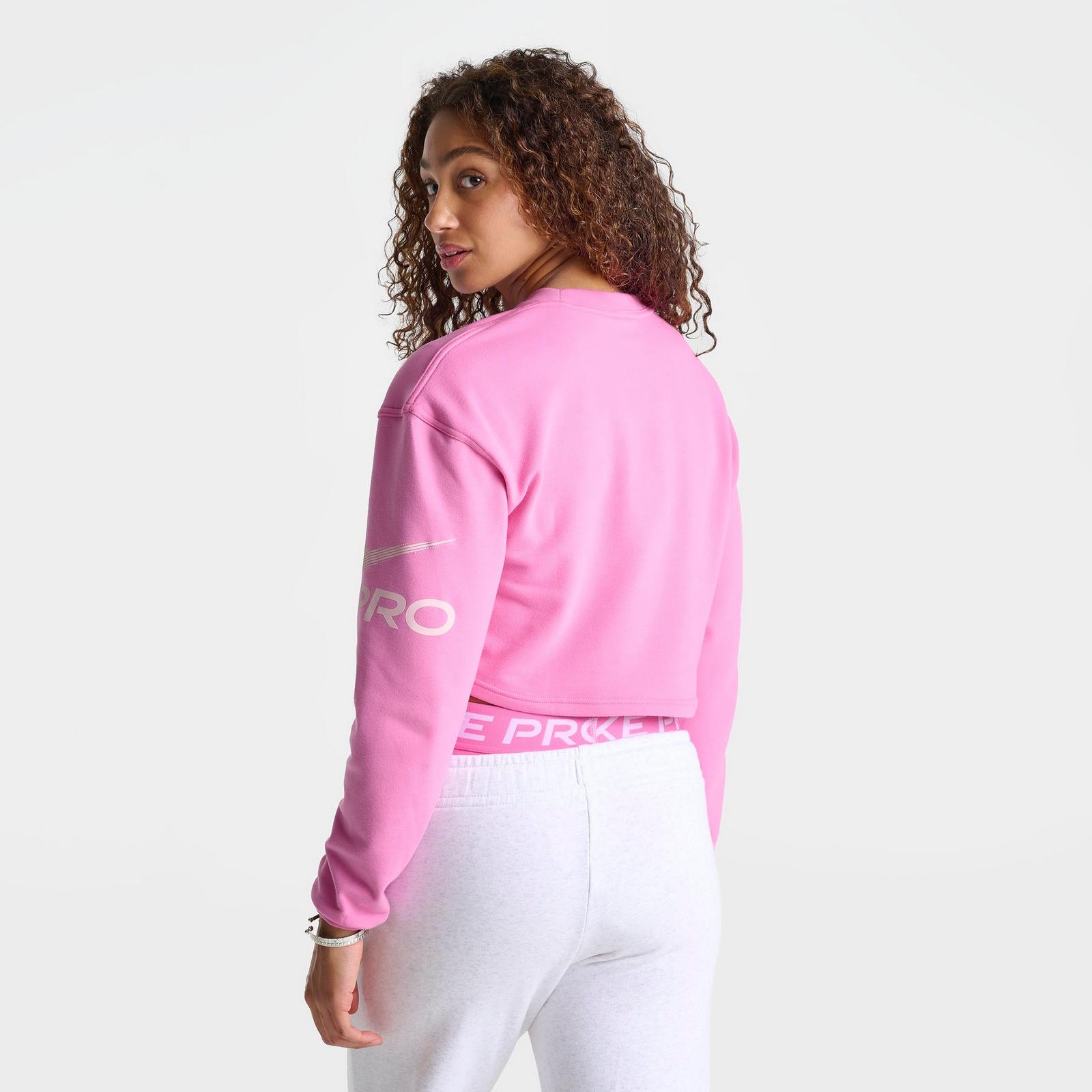 Women's Nike Pro Dri-FIT French Terry Loose Crewneck Sweatshirt - Playful Pink/Pink Foam/White